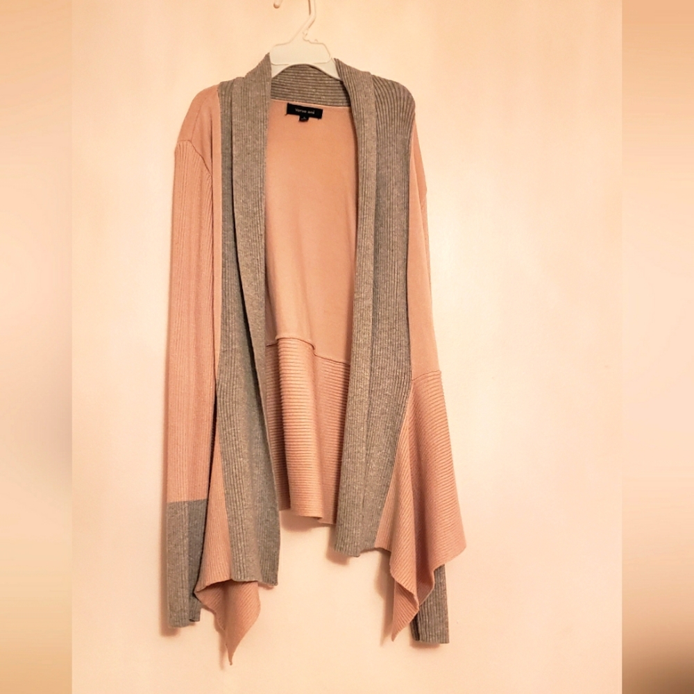 Open-Front Two-Tone Pink and Gray Women's Cardigan